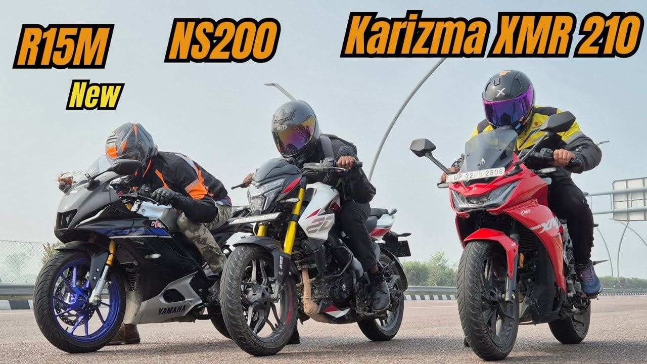 Hero Karizma Xmr Vs Yamaha R15m Vs Bajaj Pulsar Ns200 Drag Race